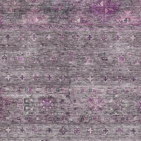 Purple And Gray Floral Washable Indoor Outdoor Area Rug Photo 6