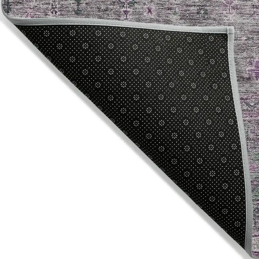 Purple And Gray Floral Washable Indoor Outdoor Area Rug Photo 4