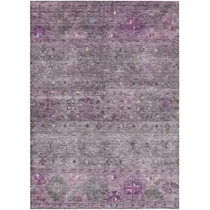 Photo of Purple And Gray Floral Washable Indoor Outdoor Area Rug