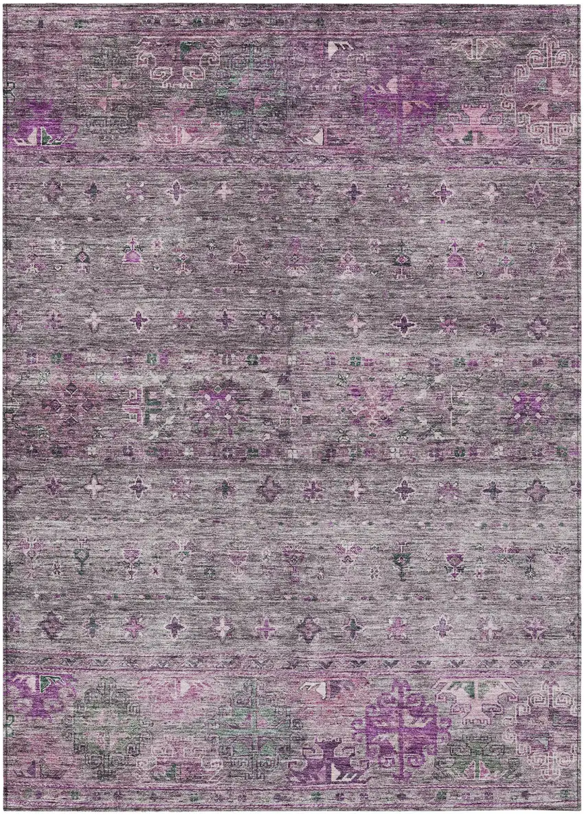 Purple And Gray Floral Washable Indoor Outdoor Area Rug Photo 2