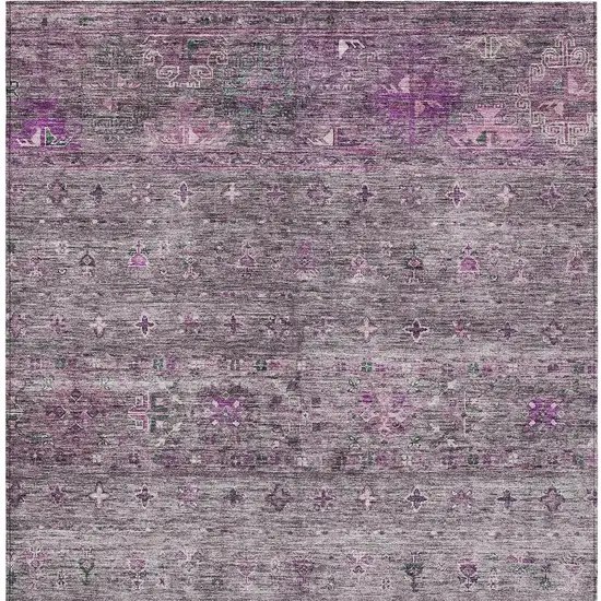 Purple And Gray Floral Washable Indoor Outdoor Area Rug Photo 7