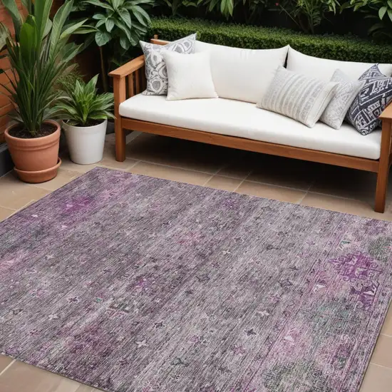 Purple And Gray Floral Washable Indoor Outdoor Area Rug Photo 1