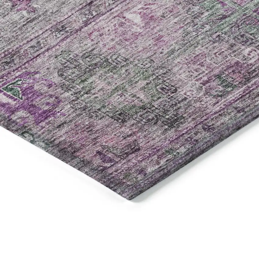 Purple And Gray Floral Washable Indoor Outdoor Area Rug Photo 5