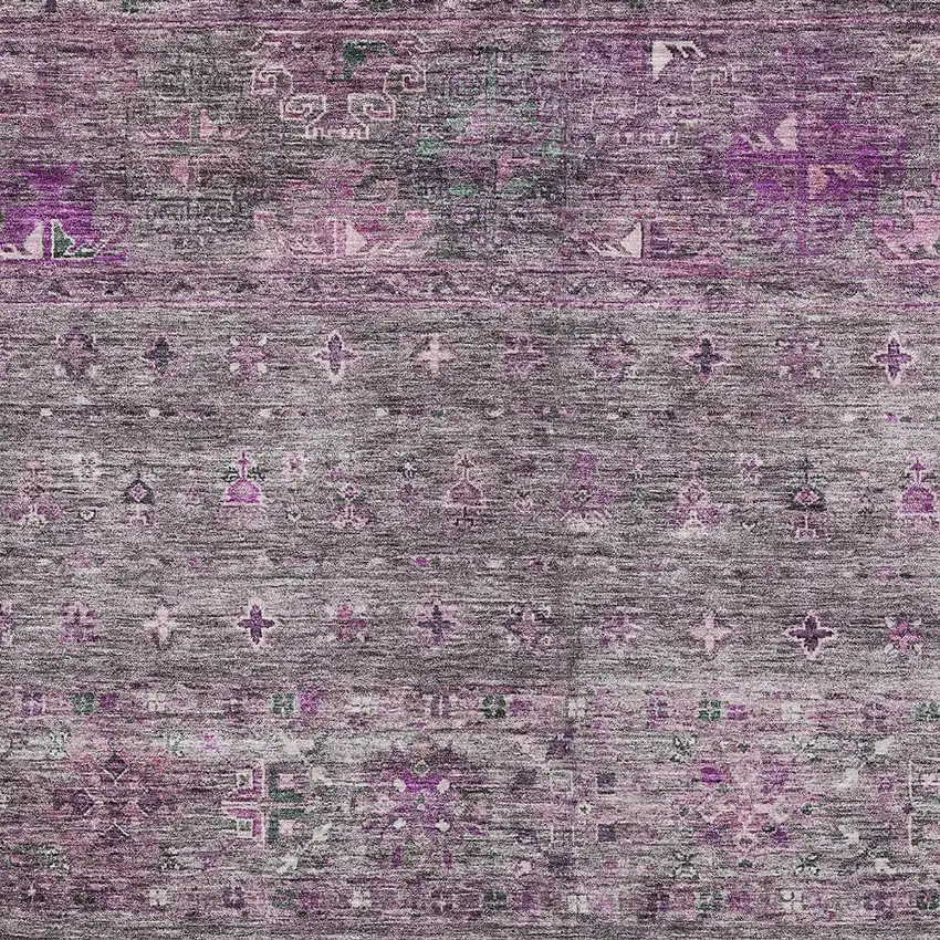Purple And Gray Floral Washable Indoor Outdoor Area Rug Photo 6