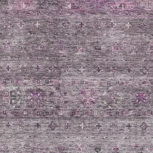 Photo of Purple And Gray Floral Washable Indoor Outdoor Area Rug