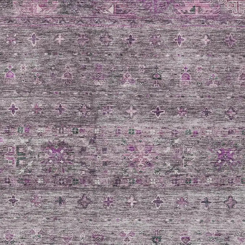 Purple And Gray Floral Washable Indoor Outdoor Area Rug Photo 6