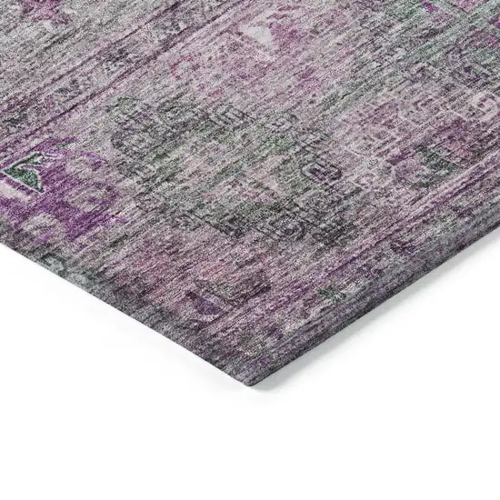 Purple And Gray Floral Washable Indoor Outdoor Area Rug Photo 5