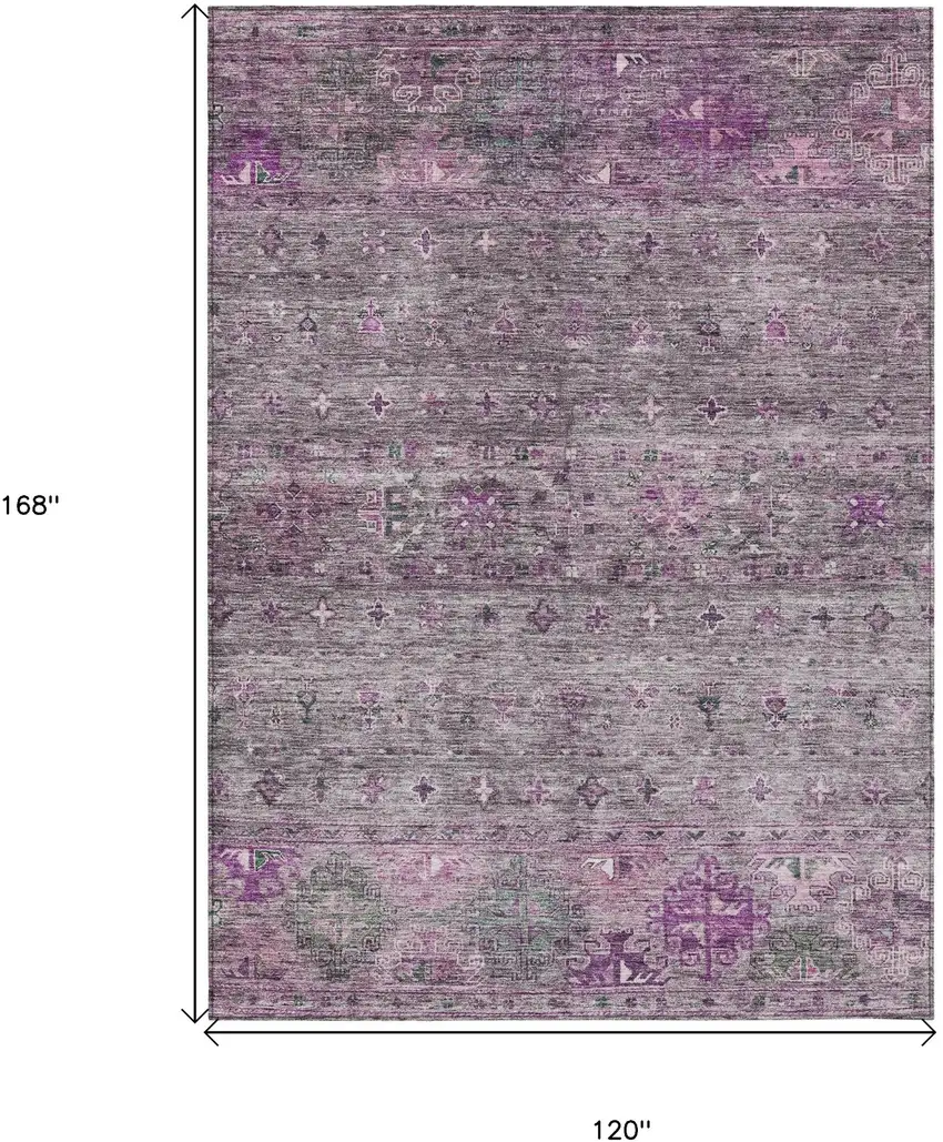 Purple And Gray Floral Washable Indoor Outdoor Area Rug Photo 3