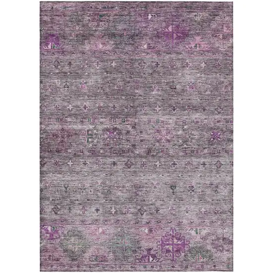 Purple And Gray Floral Washable Indoor Outdoor Area Rug Photo 2