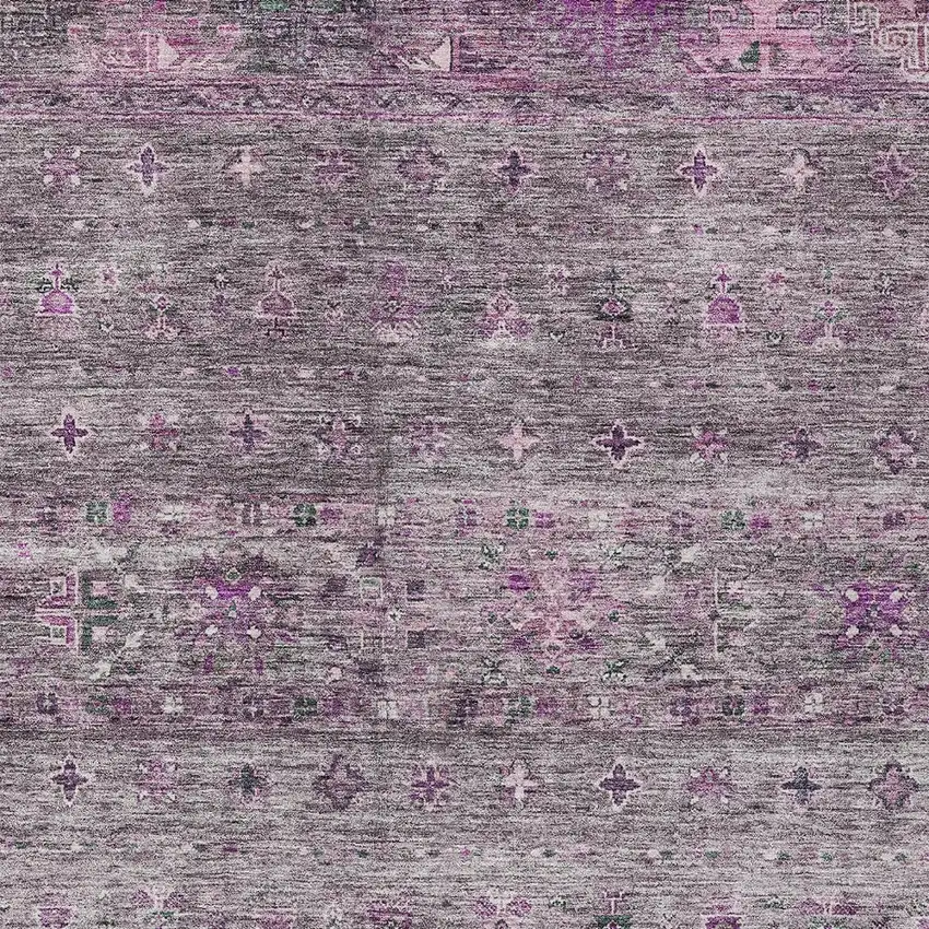 Purple And Gray Floral Washable Indoor Outdoor Area Rug Photo 6