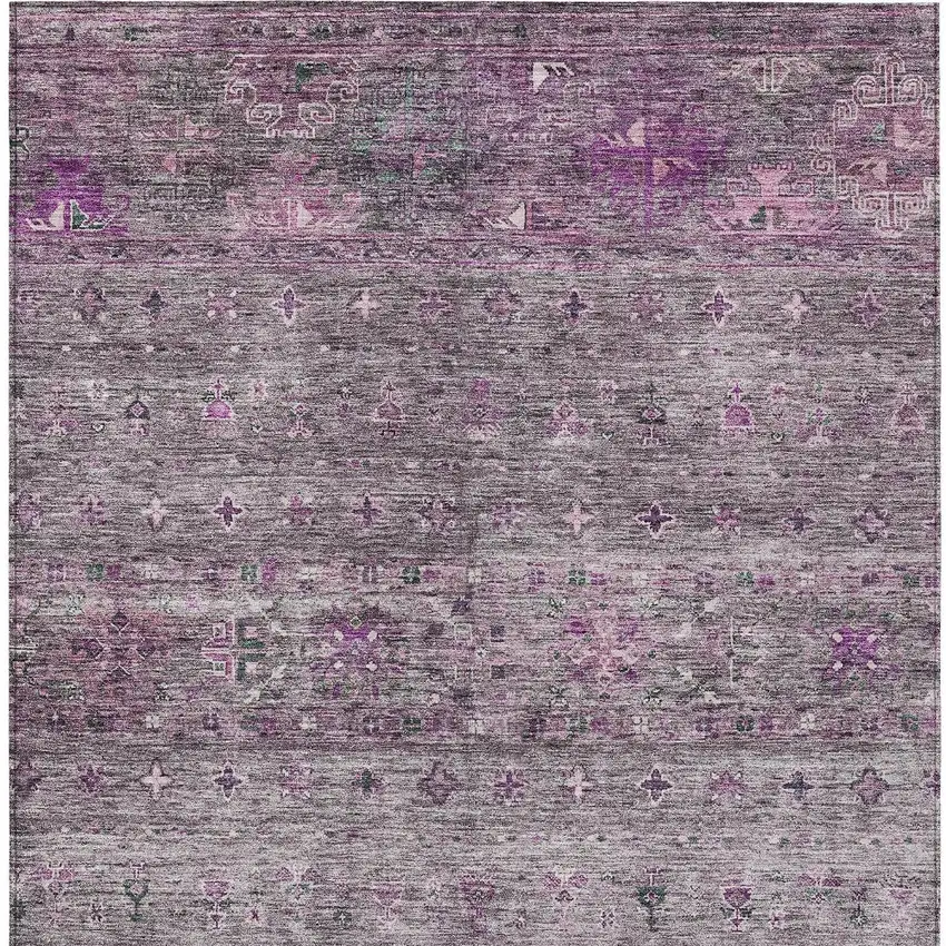 Purple And Gray Floral Washable Indoor Outdoor Area Rug Photo 7
