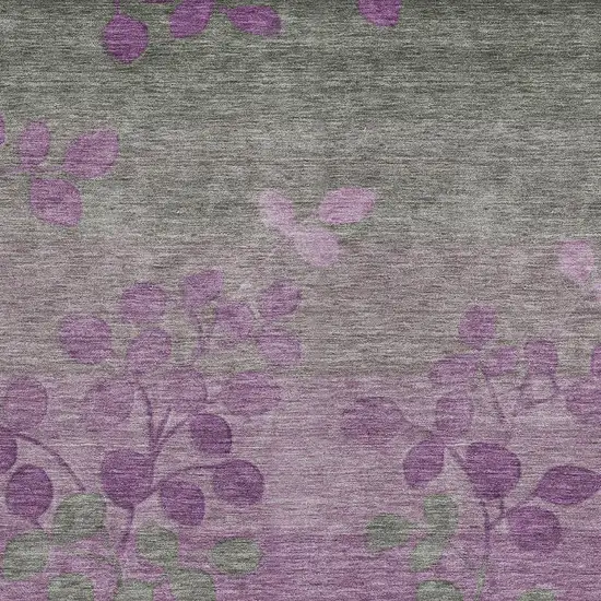 Purple And Gray Floral Washable Indoor Outdoor Area Rug Photo 3