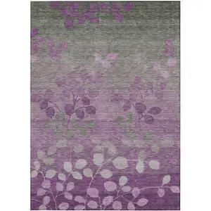 Photo of Purple And Gray Floral Washable Indoor Outdoor Area Rug