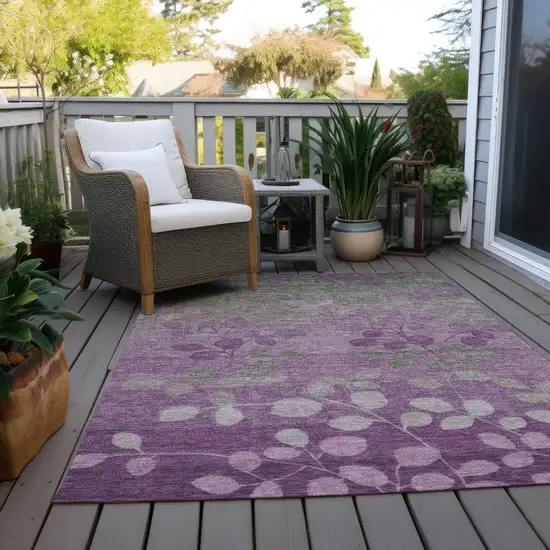 Purple And Gray Floral Washable Indoor Outdoor Area Rug Photo 4