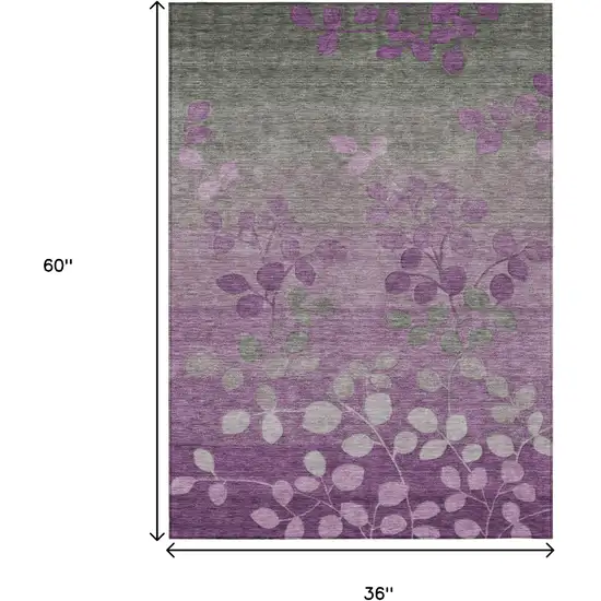 Purple And Gray Floral Washable Indoor Outdoor Area Rug Photo 9