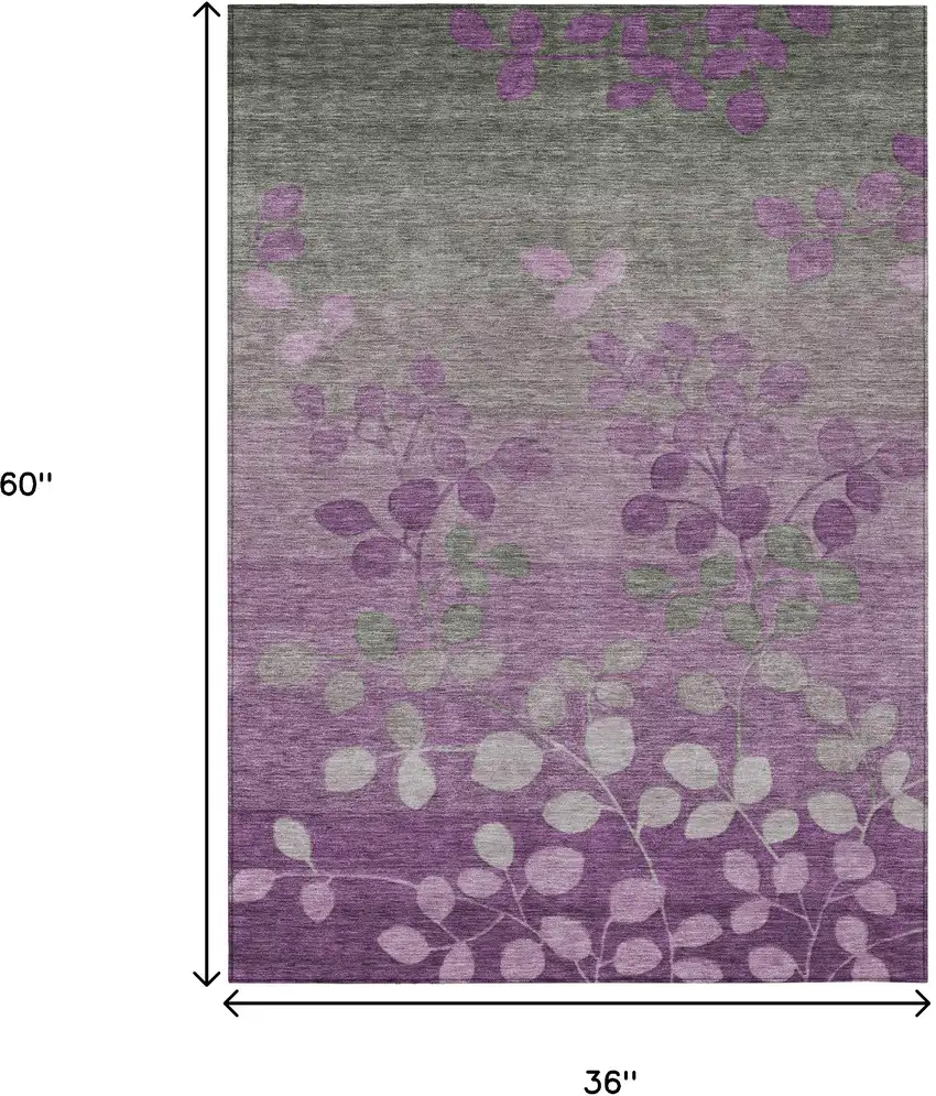 Purple And Gray Floral Washable Indoor Outdoor Area Rug Photo 9