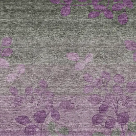 Purple And Gray Floral Washable Indoor Outdoor Area Rug Photo 6