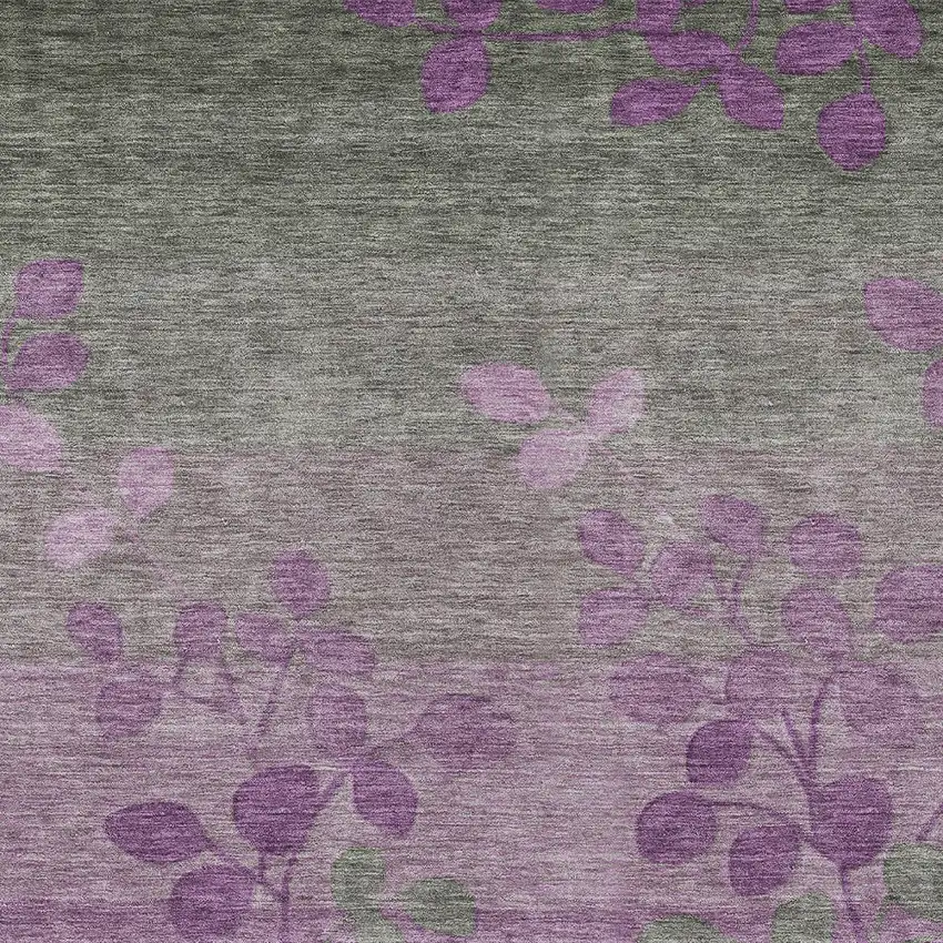 Purple And Gray Floral Washable Indoor Outdoor Area Rug Photo 6