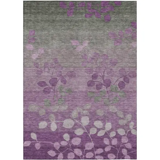 Purple And Gray Floral Washable Indoor Outdoor Area Rug Photo 8