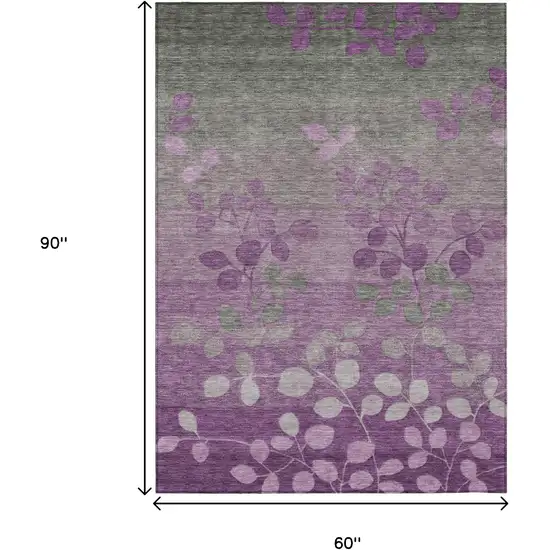 Purple And Gray Floral Washable Indoor Outdoor Area Rug Photo 9