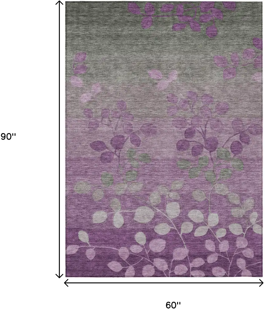 Purple And Gray Floral Washable Indoor Outdoor Area Rug Photo 9