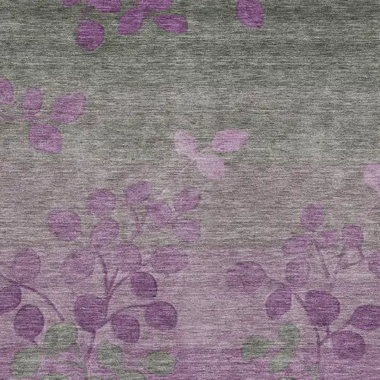 Purple And Gray Floral Washable Indoor Outdoor Area Rug Photo 3