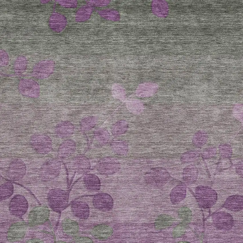 Purple And Gray Floral Washable Indoor Outdoor Area Rug Photo 3