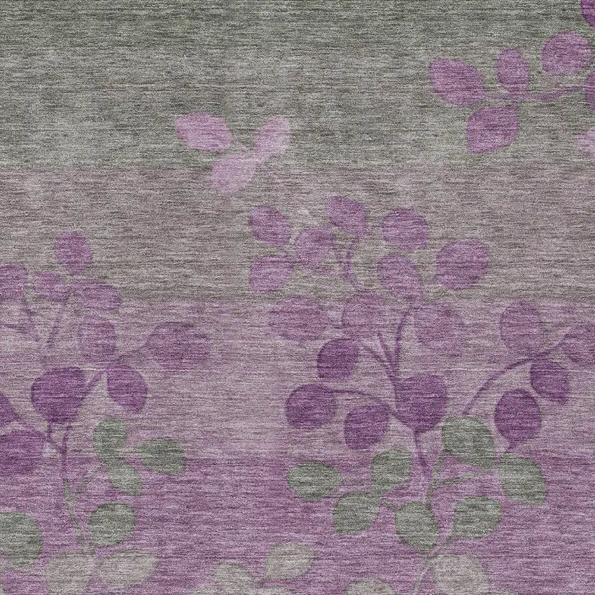 Purple And Gray Floral Washable Indoor Outdoor Area Rug Photo 6