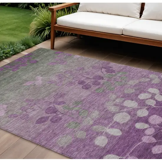 Purple And Gray Floral Washable Indoor Outdoor Area Rug Photo 2