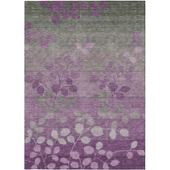 Purple And Gray Floral Washable Indoor Outdoor Area Rug Photo 1