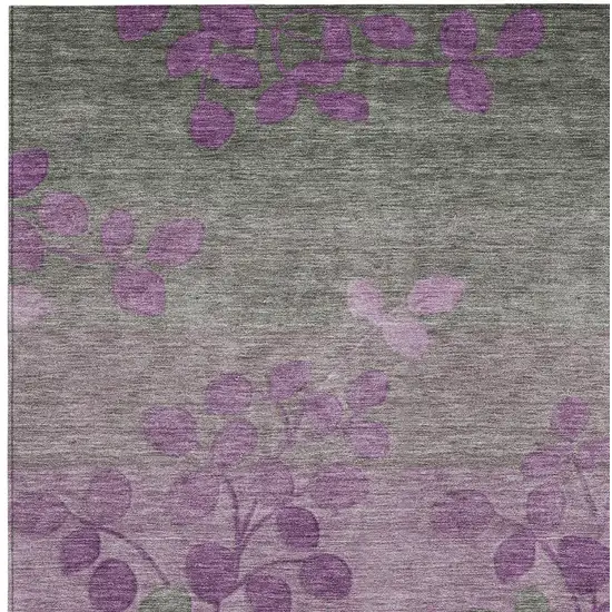 Purple And Gray Floral Washable Indoor Outdoor Area Rug Photo 3