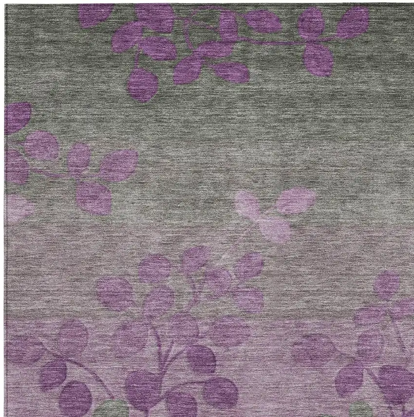 Purple And Gray Floral Washable Indoor Outdoor Area Rug Photo 3