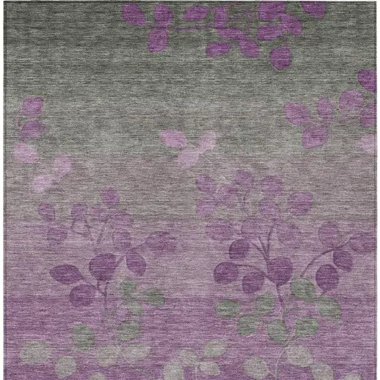 Purple And Gray Floral Washable Indoor Outdoor Area Rug Photo 4
