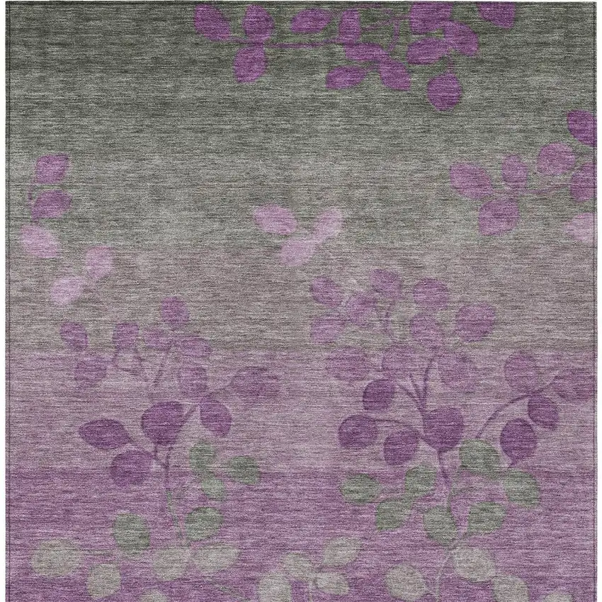 Purple And Gray Floral Washable Indoor Outdoor Area Rug Photo 4