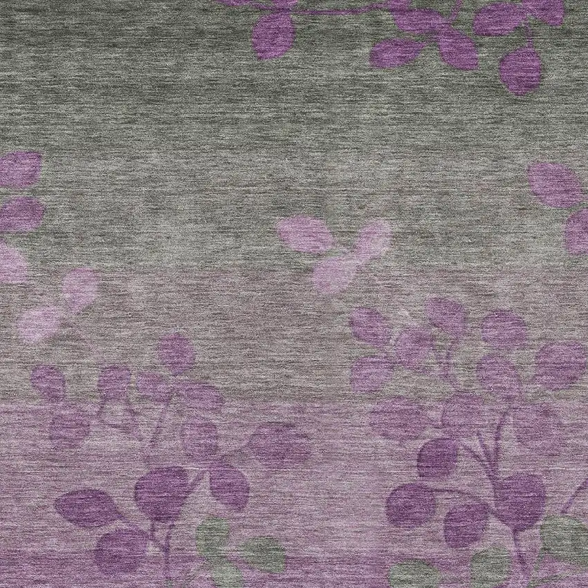 Purple And Gray Floral Washable Indoor Outdoor Area Rug Photo 3