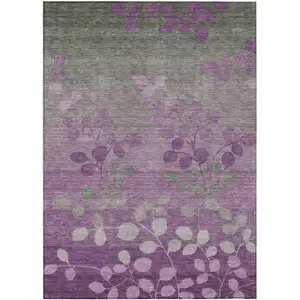Photo of Purple And Gray Floral Washable Indoor Outdoor Area Rug