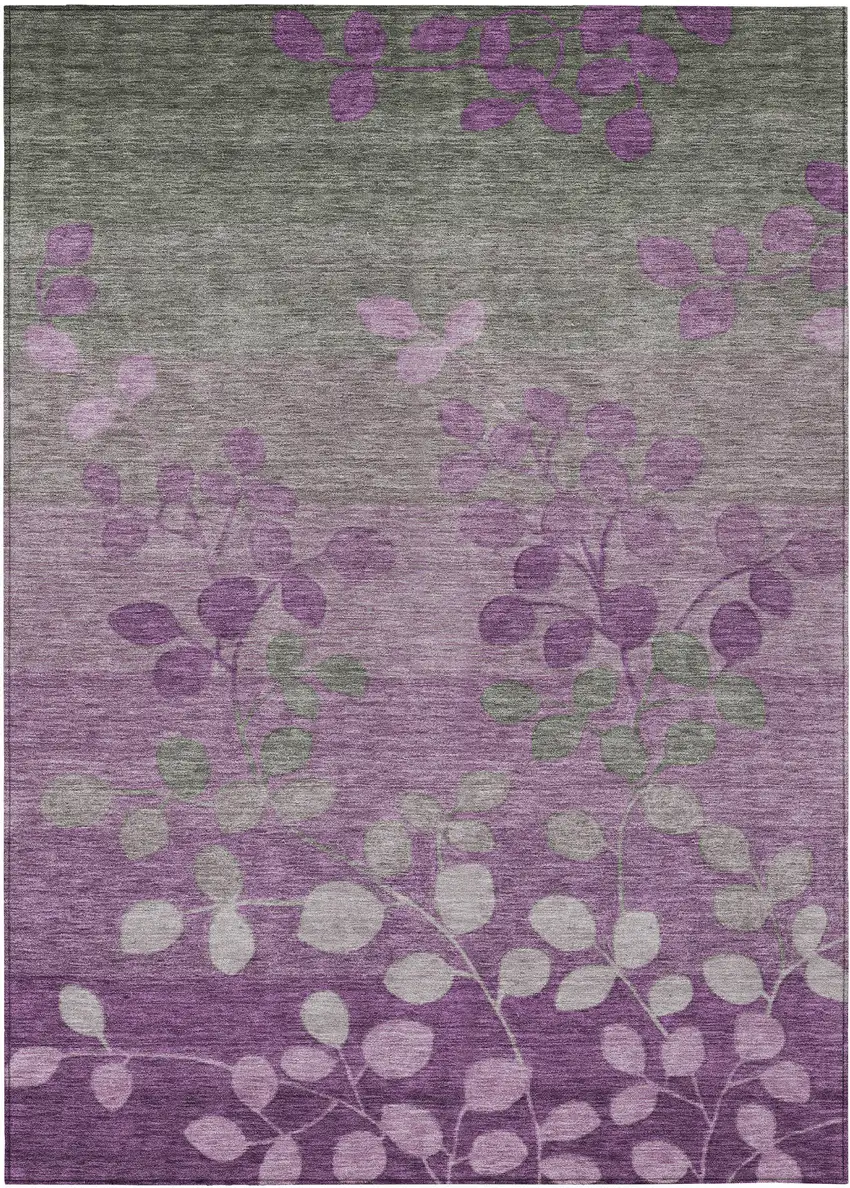 Purple And Gray Floral Washable Indoor Outdoor Area Rug Photo 1