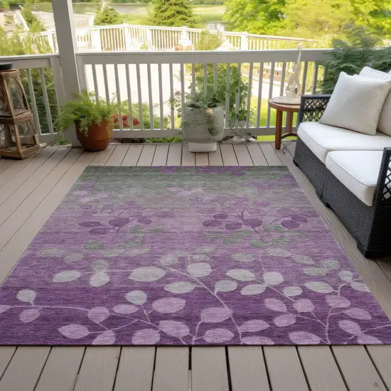 Purple And Gray Floral Washable Indoor Outdoor Area Rug Photo 8