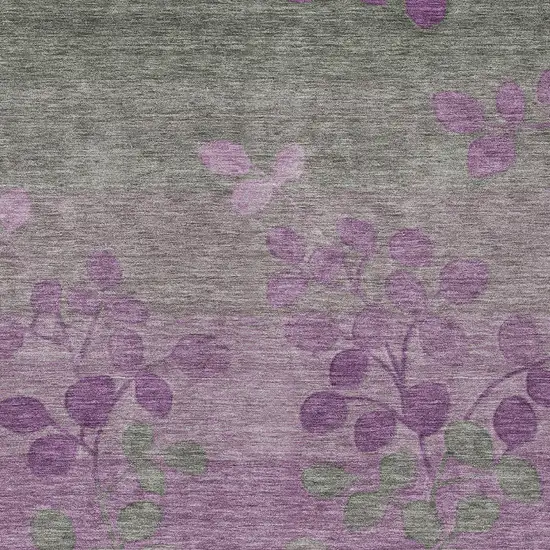 Purple And Gray Floral Washable Indoor Outdoor Area Rug Photo 7