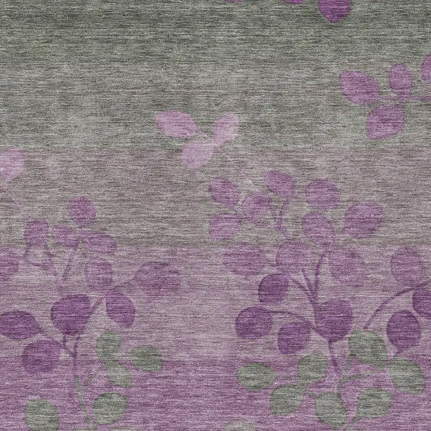 Purple And Gray Floral Washable Indoor Outdoor Area Rug Photo 7