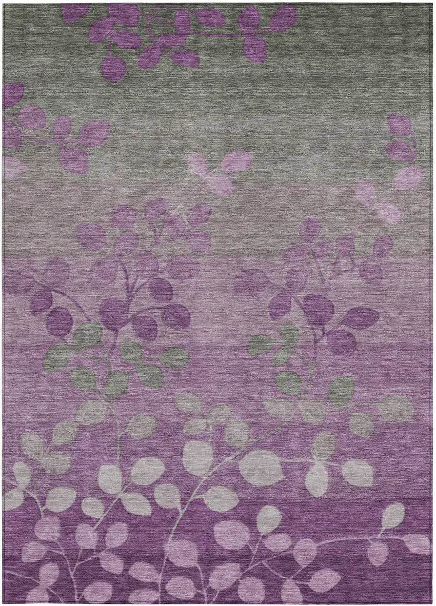 Purple And Gray Floral Washable Indoor Outdoor Area Rug Photo 4