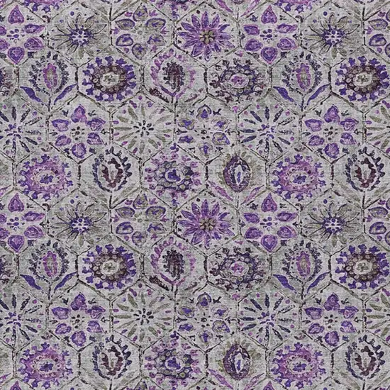 Purple And Gray Floral Washable Indoor Outdoor Area Rug Photo 3