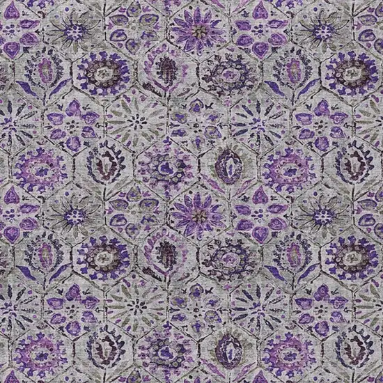 Purple And Gray Floral Washable Indoor Outdoor Area Rug Photo 4