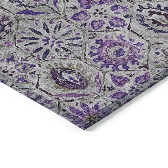 Purple And Gray Floral Washable Indoor Outdoor Area Rug Photo 9