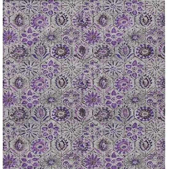 Purple And Gray Floral Washable Indoor Outdoor Area Rug Photo 4
