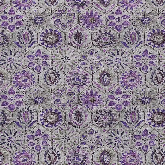 Purple And Gray Floral Washable Indoor Outdoor Area Rug Photo 6