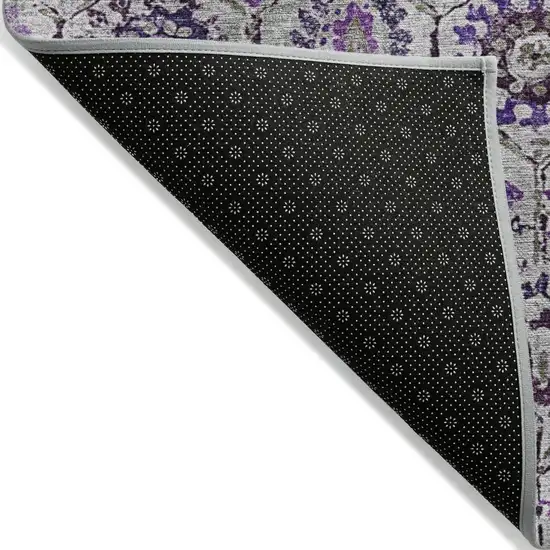 Purple And Gray Floral Washable Indoor Outdoor Area Rug Photo 7