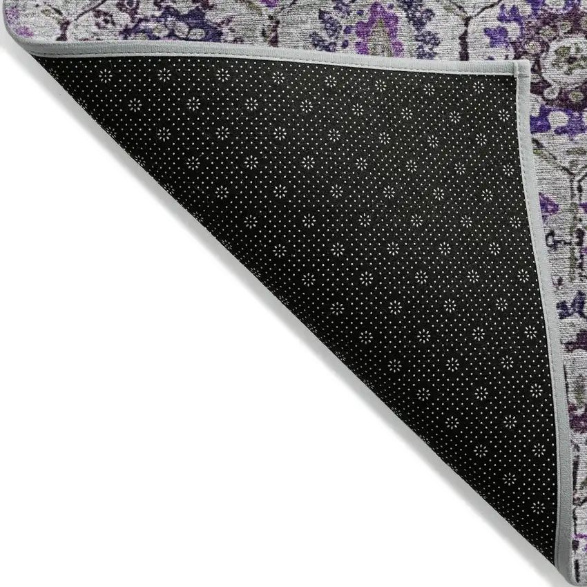 Purple And Gray Floral Washable Indoor Outdoor Area Rug Photo 7