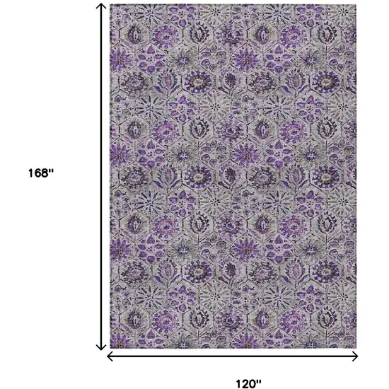 Purple And Gray Floral Washable Indoor Outdoor Area Rug Photo 9