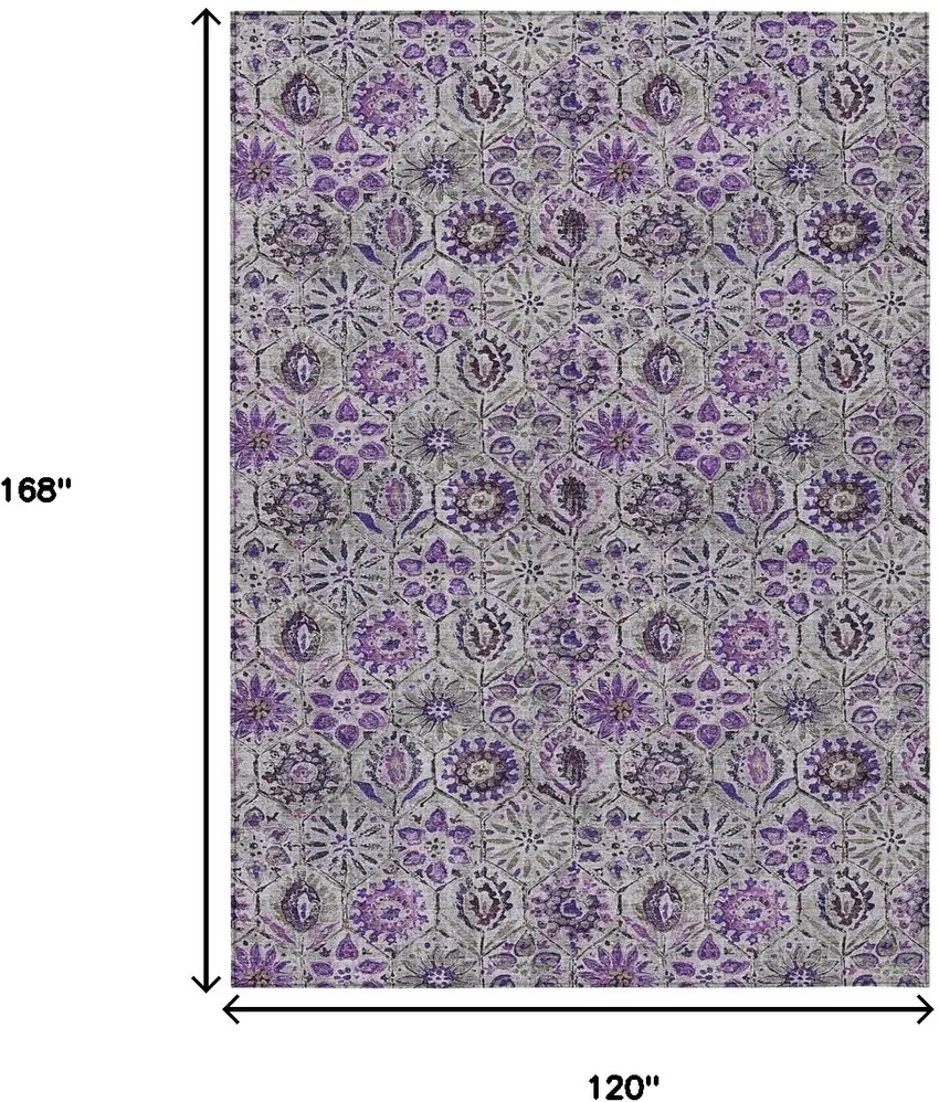 Purple And Gray Floral Washable Indoor Outdoor Area Rug Photo 9